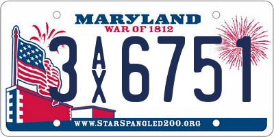MD license plate 3AX6751