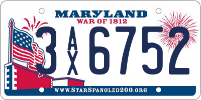 MD license plate 3AX6752