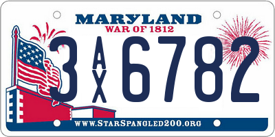 MD license plate 3AX6782