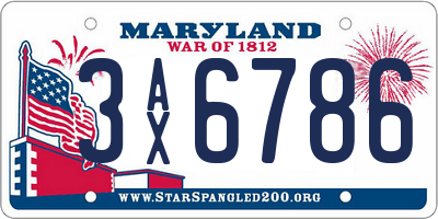 MD license plate 3AX6786