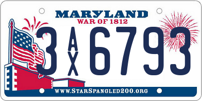 MD license plate 3AX6793