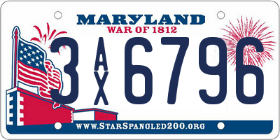 MD license plate 3AX6796