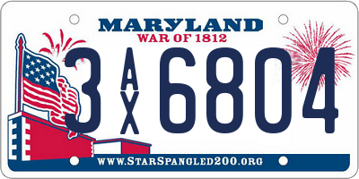 MD license plate 3AX6804