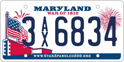 MD license plate 3AX6834