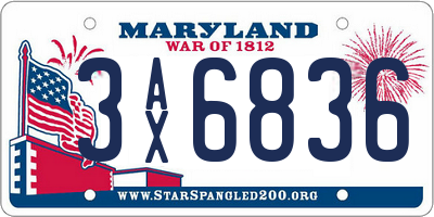 MD license plate 3AX6836