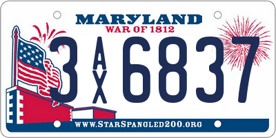 MD license plate 3AX6837