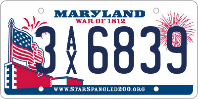 MD license plate 3AX6839