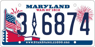 MD license plate 3AX6874
