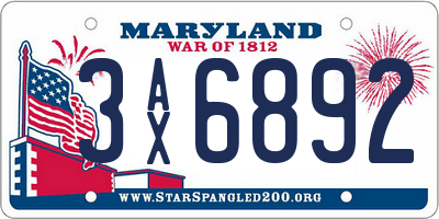 MD license plate 3AX6892