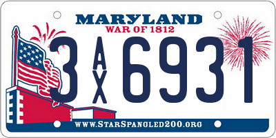 MD license plate 3AX6931