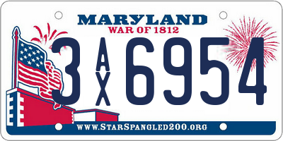 MD license plate 3AX6954