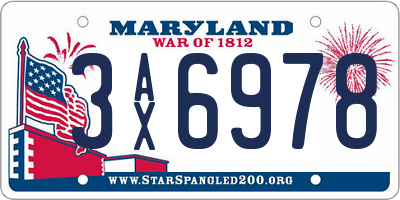 MD license plate 3AX6978