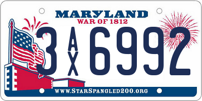 MD license plate 3AX6992