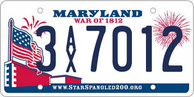 MD license plate 3AX7012