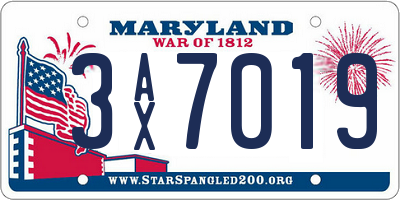 MD license plate 3AX7019
