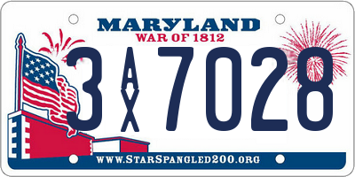MD license plate 3AX7028