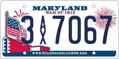 MD license plate 3AX7067