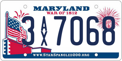 MD license plate 3AX7068