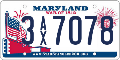 MD license plate 3AX7078