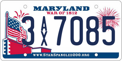 MD license plate 3AX7085