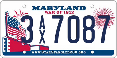 MD license plate 3AX7087