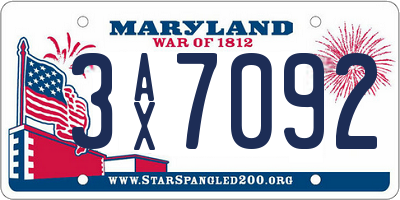 MD license plate 3AX7092