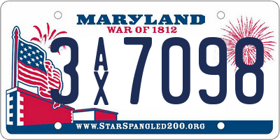MD license plate 3AX7098