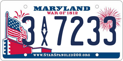 MD license plate 3AX7233