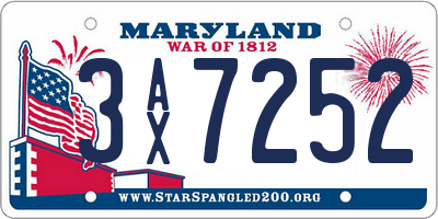 MD license plate 3AX7252