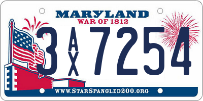MD license plate 3AX7254