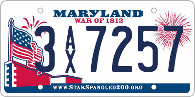 MD license plate 3AX7257