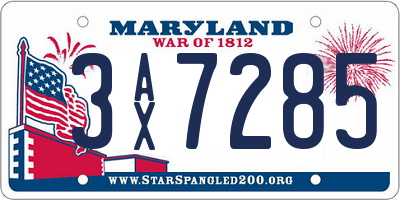 MD license plate 3AX7285