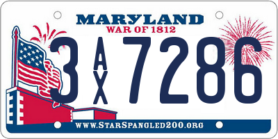 MD license plate 3AX7286
