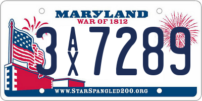 MD license plate 3AX7289