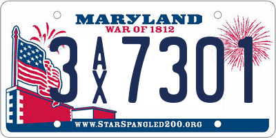 MD license plate 3AX7301