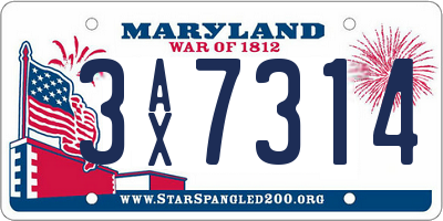 MD license plate 3AX7314