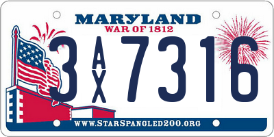 MD license plate 3AX7316