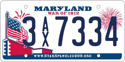 MD license plate 3AX7334