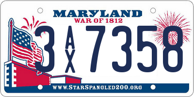 MD license plate 3AX7358