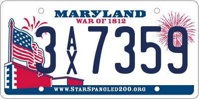 MD license plate 3AX7359