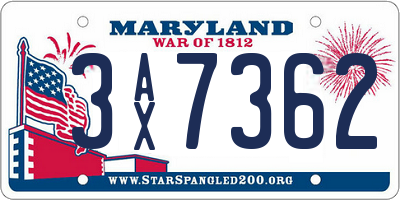 MD license plate 3AX7362
