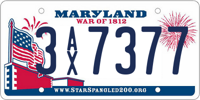 MD license plate 3AX7377