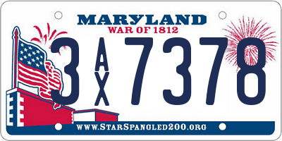 MD license plate 3AX7378