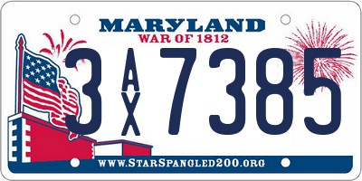 MD license plate 3AX7385
