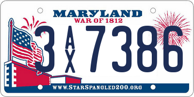MD license plate 3AX7386