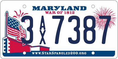 MD license plate 3AX7387