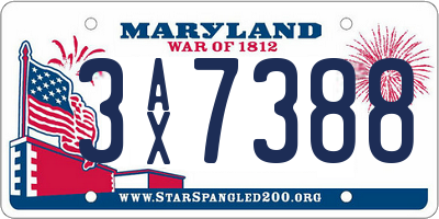 MD license plate 3AX7388