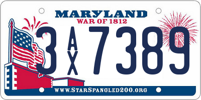 MD license plate 3AX7389