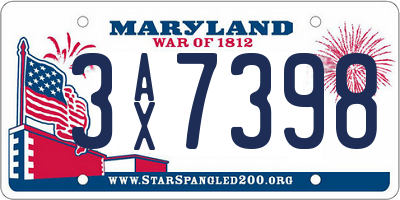 MD license plate 3AX7398