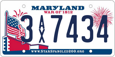 MD license plate 3AX7434